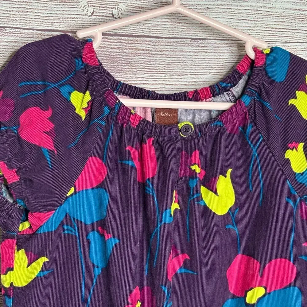 Tea Collection Floral Corduroy Girls Cute Purple Fall Cotton Twirl Dress Size 6